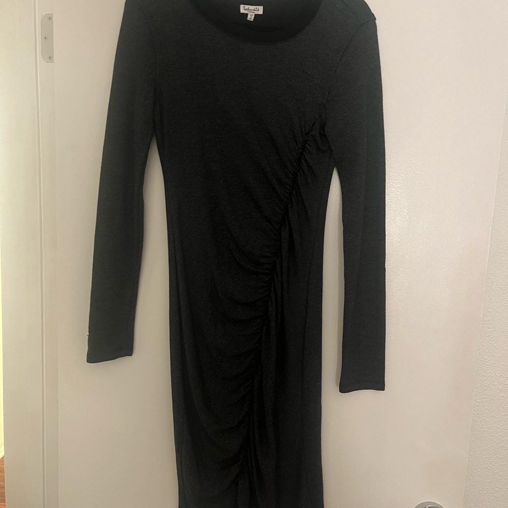 Splendid Black Long-Sleeve Ruched Midi Dress NWT